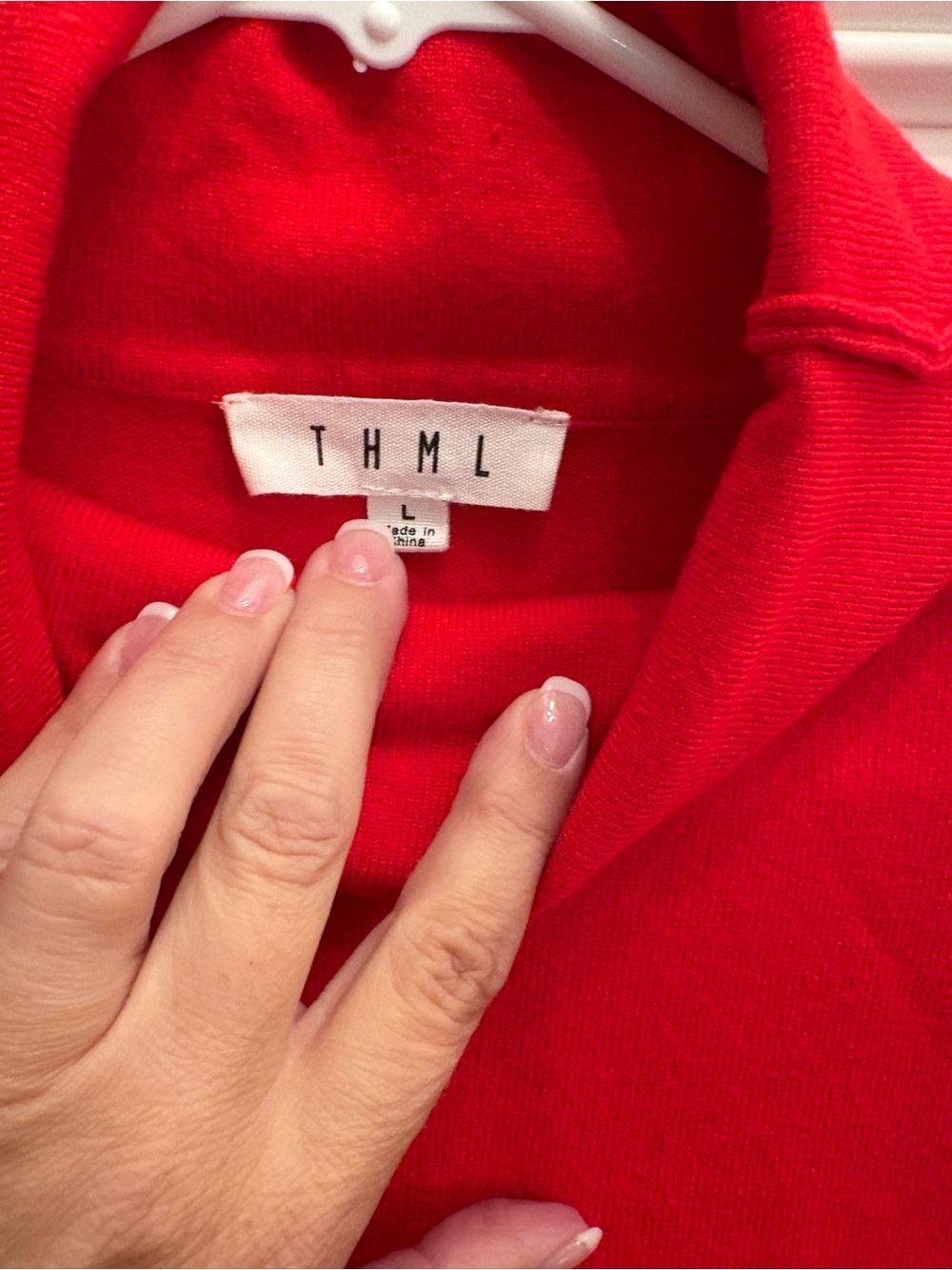 THML, Size L, Red Turtleneck Sweater with Orange Piping - Picture 4 of 5